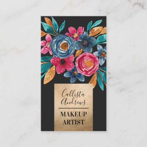 Country Gold Red Blue Fall Gold Watercolor Flower Business Card