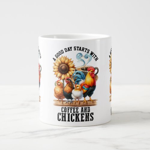 Country Good Day Starts with Coffee and Chickens Giant Coffee Mug