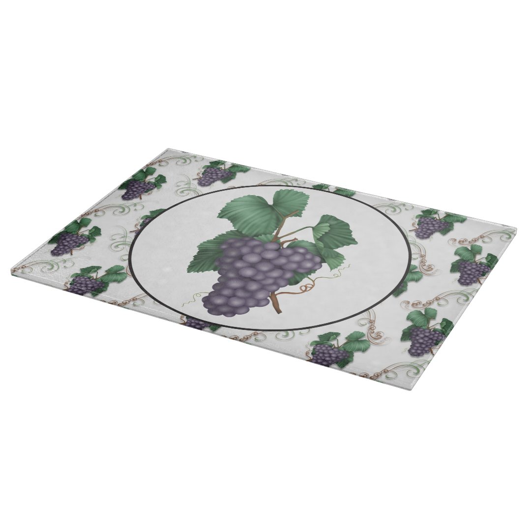 Country grape fruit kitchen glass cutting board | Zazzle