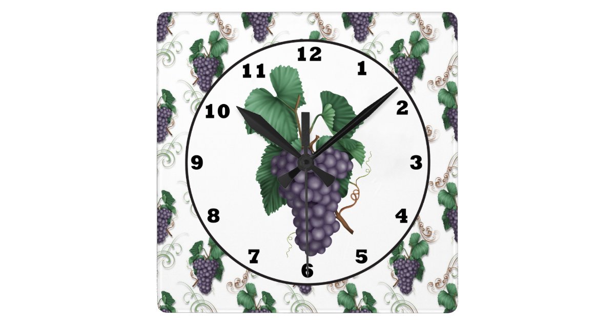 Country Grapes kitchen wall clock Zazzle