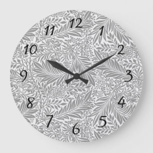 Country Gray William Morris Leaf Pattern Large Clock
