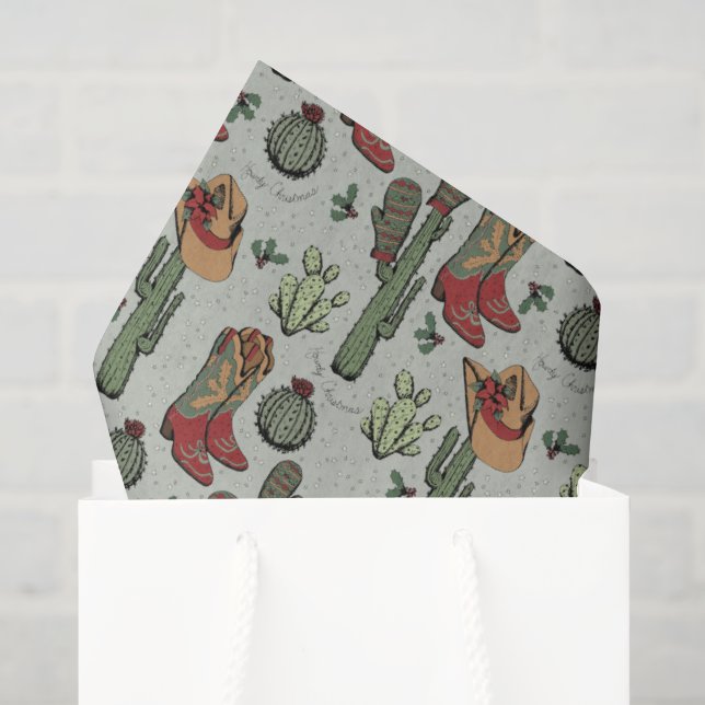 Country Green Cowboy Howdy Christmas Tissue Paper (Gift Bag)