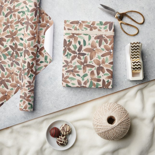 Country Green Floral Watercolor Hand-painted Wrapping Paper (Crafts)
