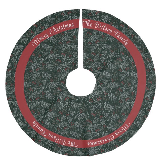 Country Green & Red Add Family Name Brushed Polyester Tree Skirt (Front)