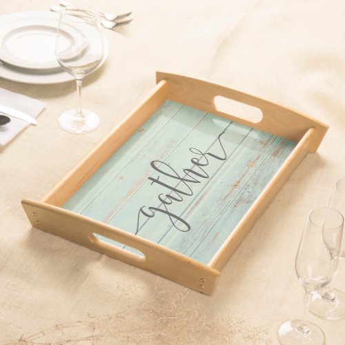 Country Green Rustic Wood Script Farmhouse Serving Tray