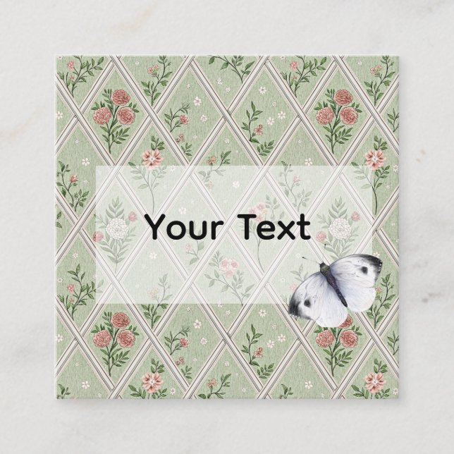 Country Green Vintage Flower  Calling Card (Front)