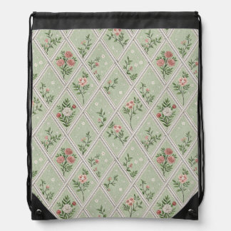 Country Green Vintage Flower Drawstring Bag