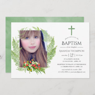 Country Greenery Baptism or Christening Invitation