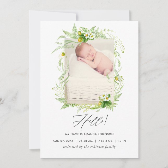 Country Greenery Birth Announcement Photo Card (Front)