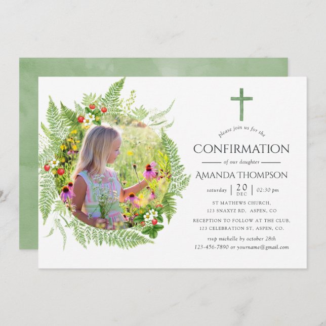 Country Greenery Confirmation Invitation (Front/Back)