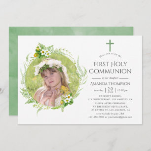Country Greenery First Holy Communion Invitation