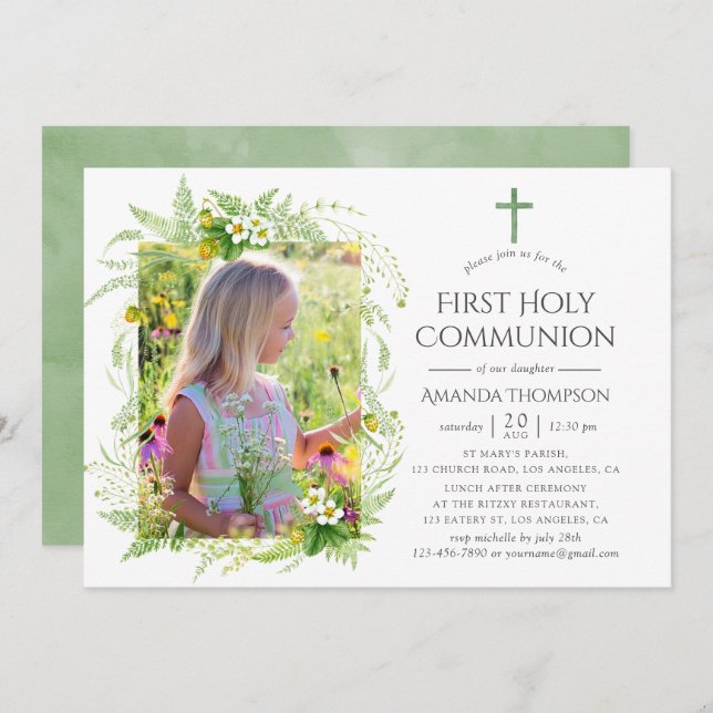 Country Greenery First Holy Communion Invitation (Front/Back)