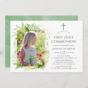 Country Greenery First Holy Communion Invitation