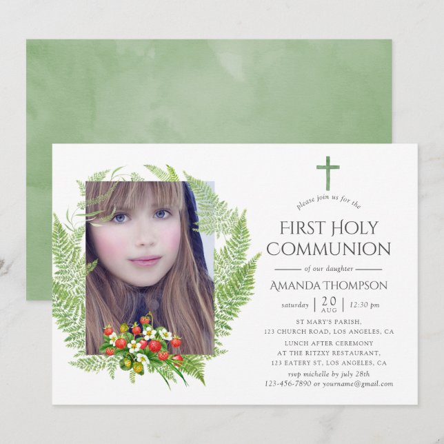 Country Greenery First Holy Communion Invitation (Front/Back)