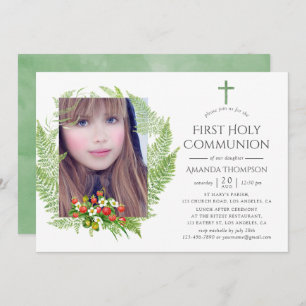 Country Greenery First Holy Communion Invitation