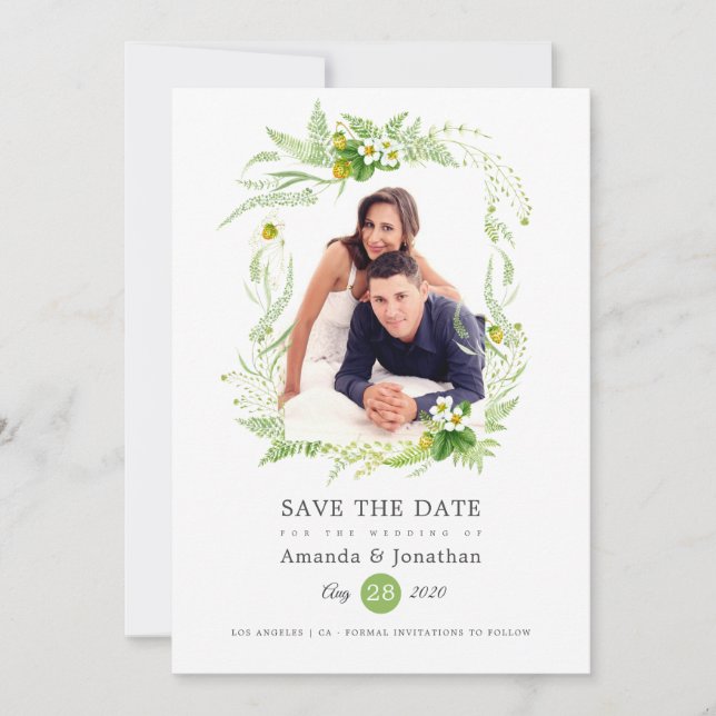 Country Greenery Photo Wedding Save The Date (Front)