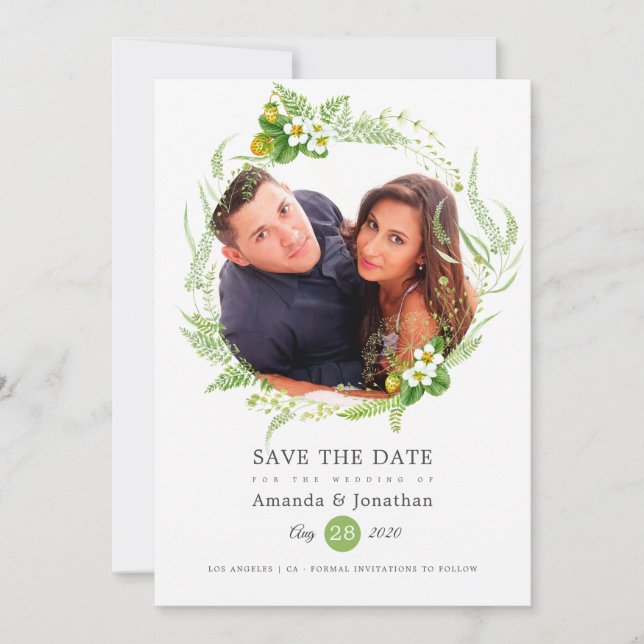 Country Greenery Photo Wedding Save The Date (Front)