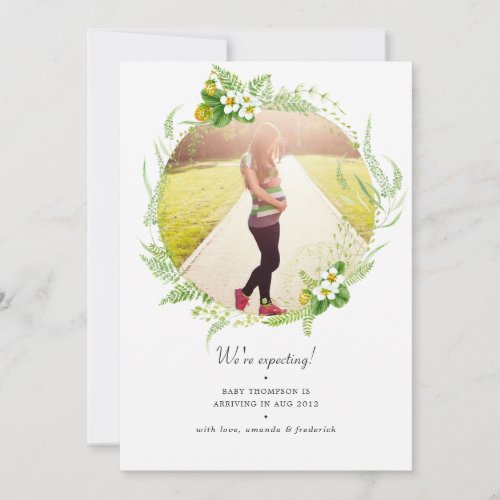 Country Greenery pregnancy announcement photo card