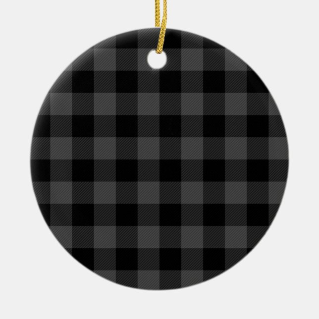 Country grey and black plaid ceramic ornament (Front)