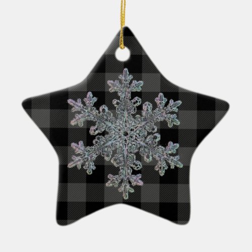 Country grey and black plaid _snowflake ceramic ornament