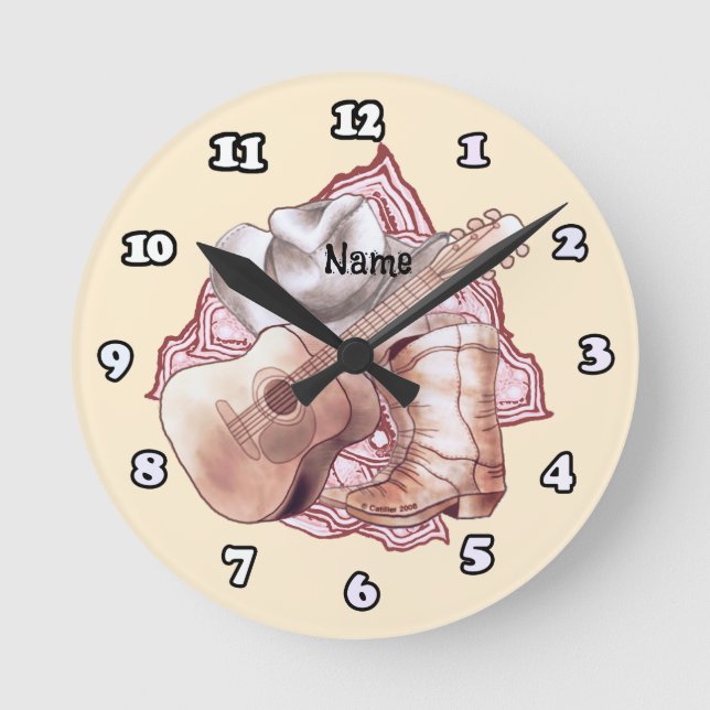 Country Guitar  Round Clock (Front)