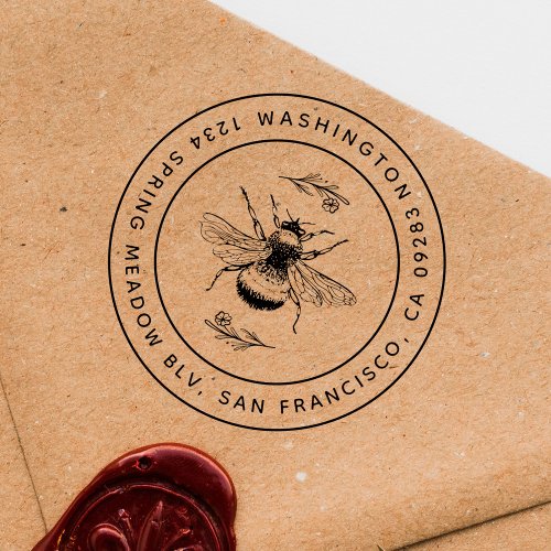 Country Hand_drawn Bumblebee Round Return Address Self_inking Stamp
