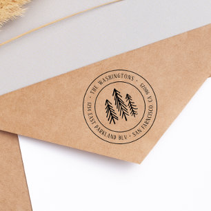 Country Hand-drawn Pine Trees Round Return Address Self-inking Stamp