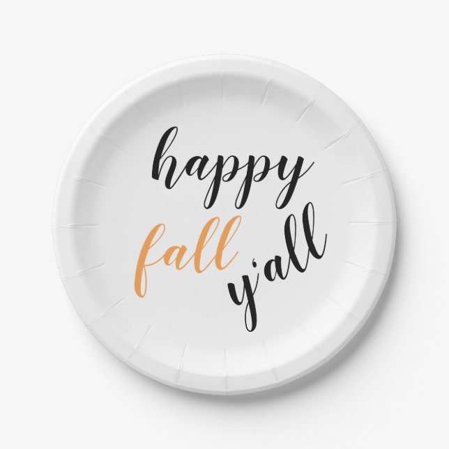 Country Happy Fall Y'all Festive Trendy Quote Paper Plates (Front)