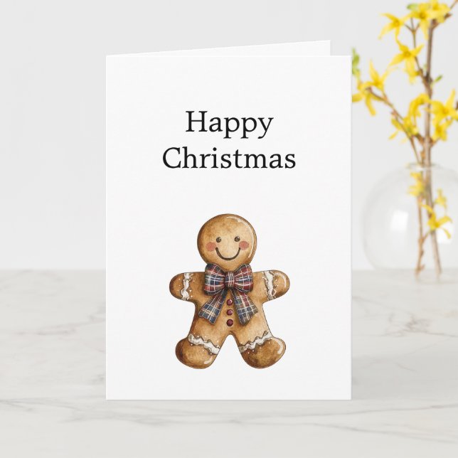 Country Happy Gingerbread Cookie Christmas Card (Yellow Flower)