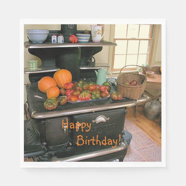 Country Harvest Cookstove Birthday Napkins (Front)