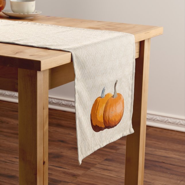 Country Harvest Pumpkins Faux Fabric Short Table Runner (In Situ)