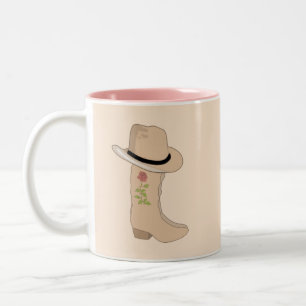 Country Hat & Boots on Beige Two-Tone Coffee Mug