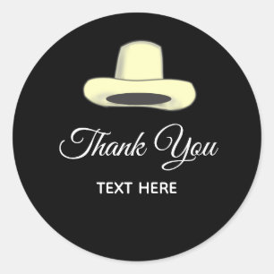 Country Hat & Calligraphy on Black Thank You Classic Round Sticker