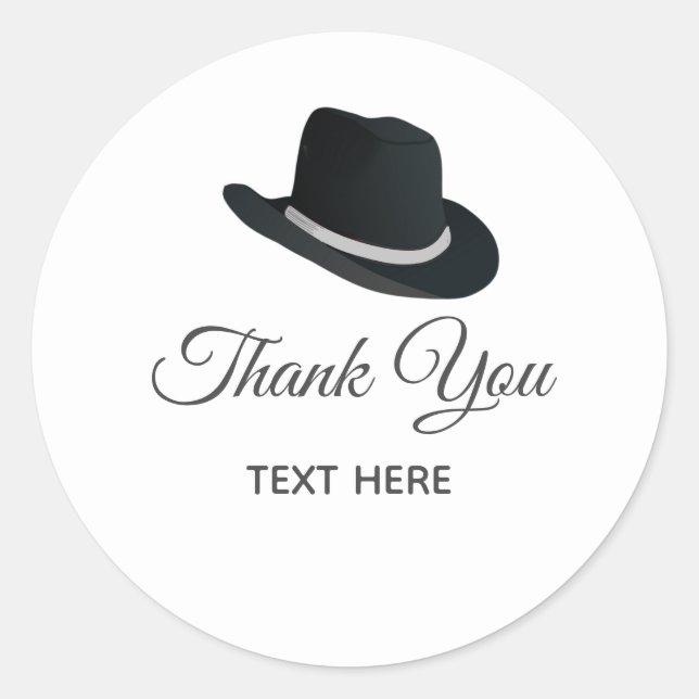 Country Hat & Calligraphy on White Thank You Classic Round Sticker (Front)