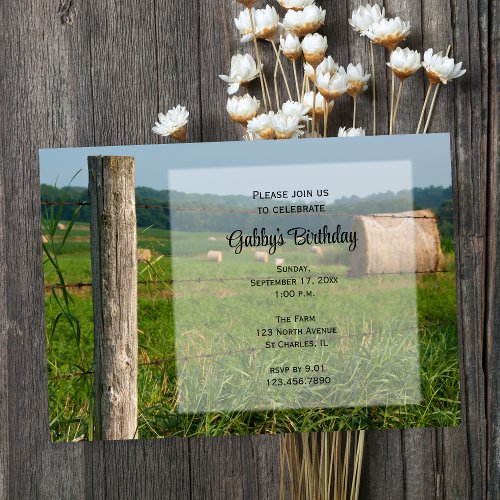 Country Hay Bales Farm Birthday Party Invitation