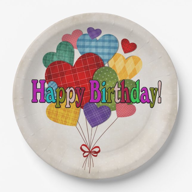 Country Heart Balloons  Paper Plates (Front)