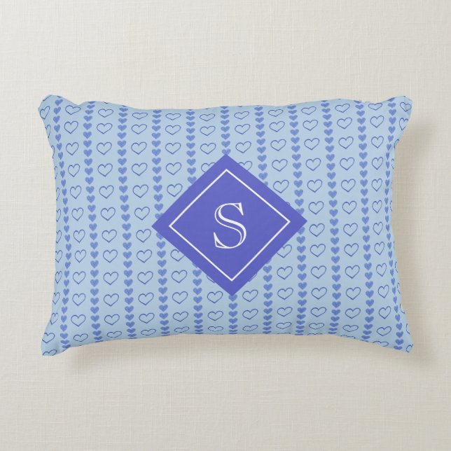 Country Heart Stripes Pattern Monogram Accent Pillow (Front)