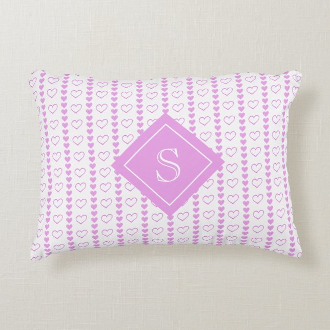 Country Heart Stripes Pattern Monogram Accent Pillow (Front)