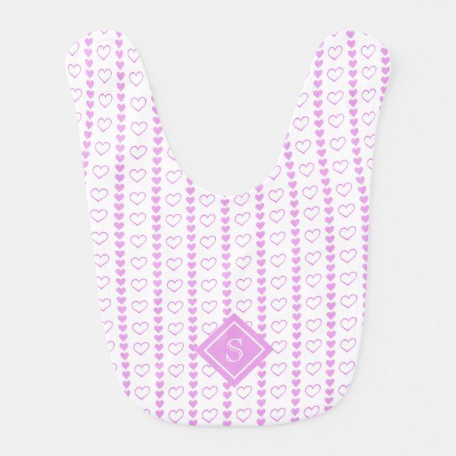 Country Heart Stripes Pattern Monogram Baby Bib (Front)