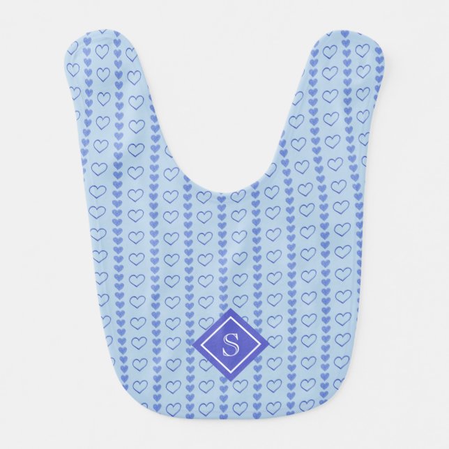 Country Heart Stripes Pattern Monogram Baby Bib (Front)