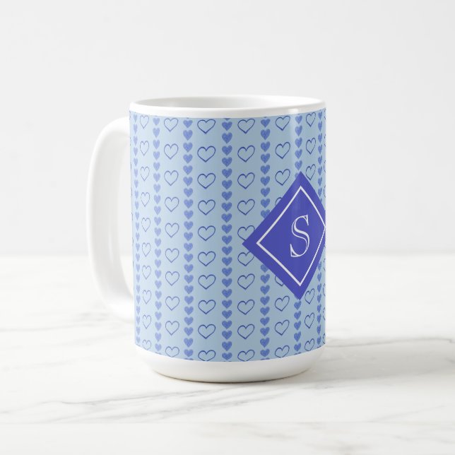 Country Heart Stripes Pattern Monogram Coffee Mug (Front Left)