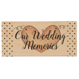 Country Heart with Polka Dots Wedding Flash Drive
