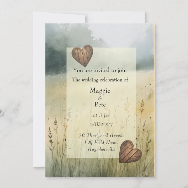 Country hearts design wedding invitation (Front)