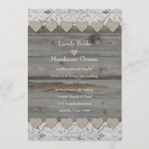 Country Hearts Lace Wood 2 Side Wedding Invitation