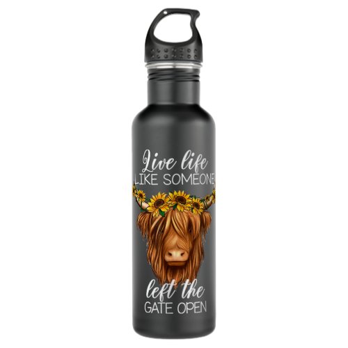 Country Heifer Highland Cow With Sunflowers Farm F Stainless Steel Water Bottle