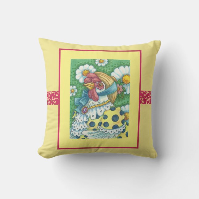 COUNTRY HEN, POLKA DOT CHICKEN THROW PILLOW Yellow (Front)