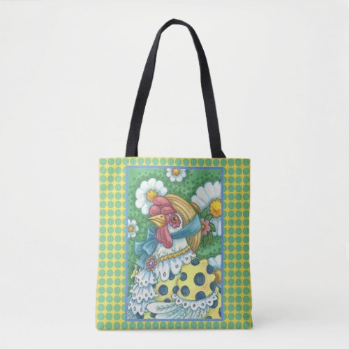 COUNTRY HEN, POLKA DOT CHICKEN TOTE BAG Green