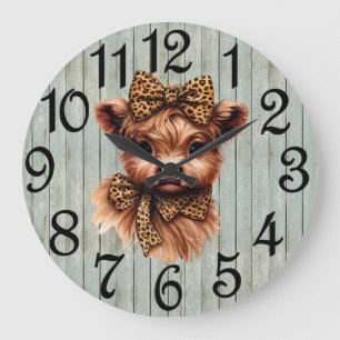 Country Highland Calf Large Clock