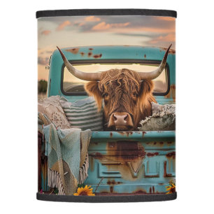 Country Highland Cow Turquoise Rusted Truck Lamp Shade