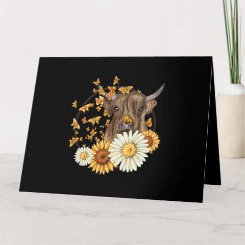 Country Highland Cow Wild Sunflowers Butterflies 4 Card
